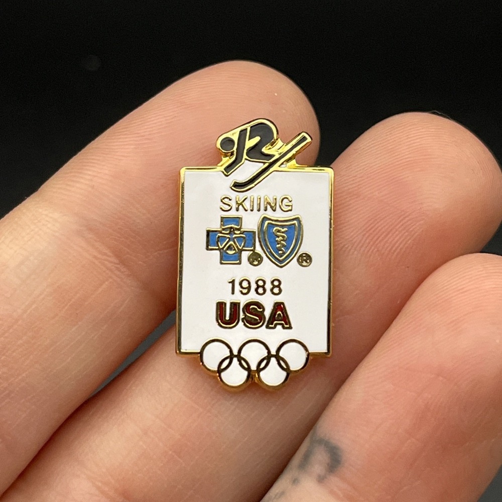 1988 Calgary‎ Winter Olympics BlueCross BlueShield Team USA Skiing Lapel Hat Pin